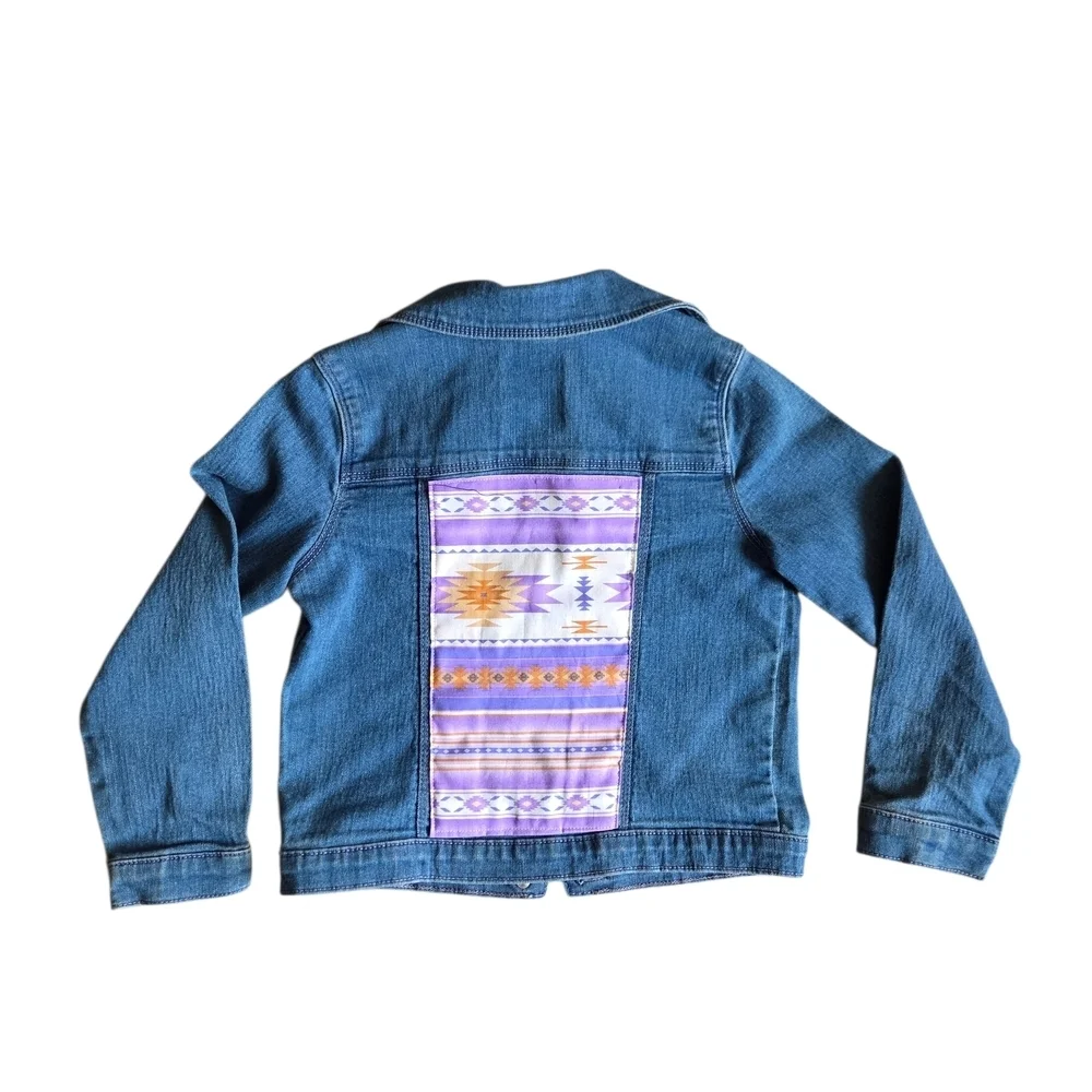 Gymboree Blue Denim Jacket with Western Cowgirl Purple and Yellow Pattern 5T